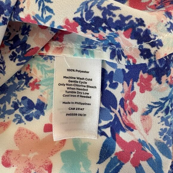 Talbots Ruffled Collar Floral Long Sleeve Shirt Semi Button Front Size XL - Picture 9 of 11